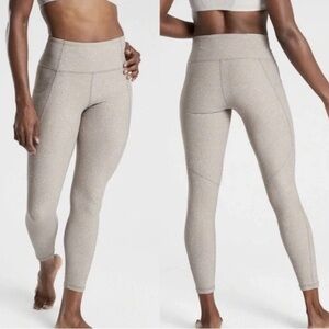 ATHLETA Tan Rainwater White Fleck Salutation Stash Pocket Leggings